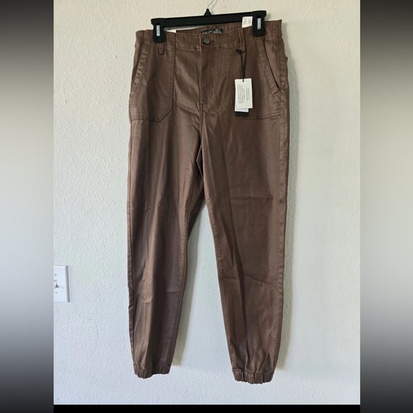 $68 New Black Tape Leather Ankle Pants Brown Women High Rise Size 30 Pockets - Picture 2 of 12